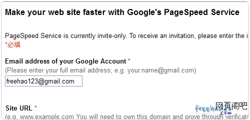 Google PageSpeed Service填入邮箱